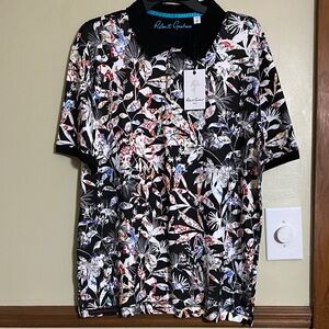 Robert Graham Black Floral Multicolor Leaf Polo